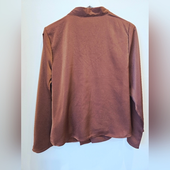 DEX Elegant Brown Wrap Top Long Sleeve Ruched Size XL X - Picture 8 of 9